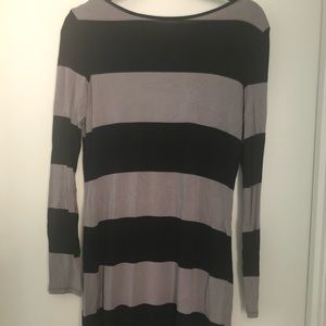 Long sleeved black & grey striped shift dress
